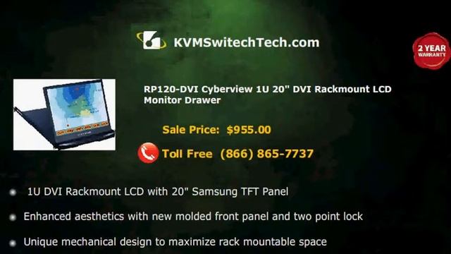 KVMSwitchTech RP120-DVI Cyberview 1U 20" DVI Rackmount LCD Monitor Drawer смотреть онлайн
