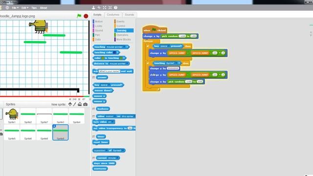 Doodler jump игра на Scratch смотреть онлайн