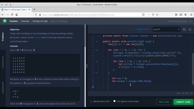 Day 11: 2D Arrays|HourGlass Problem|HackerRank 30 days of code |programming tutorials|Solution|Java смотреть онлайн