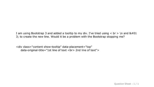 jQuery : Add line break to tooltip in Bootstrap 3