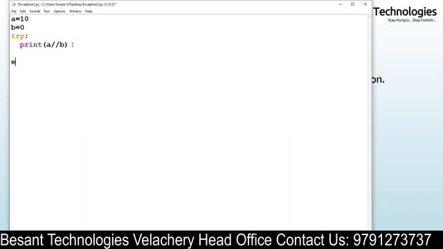 Free Python Tutorial For Beginners | Learn Python Exception Handling in Tamil - Besant Velachery смотреть онлайн