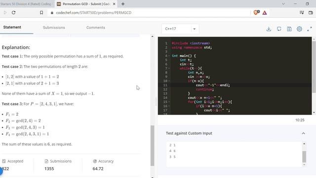 Permutation GCD-CodeChef-Code Solution-Starter 50-C++ смотреть онлайн