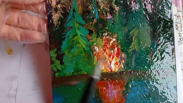 Костёр на берегу.Картина маслом. Покрываем лаком картину Костер. смотреть онлайн