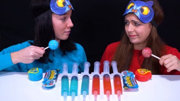 Red Food VS Blue Food Candy Race Challenge With Closed Eyes By LiLiBu