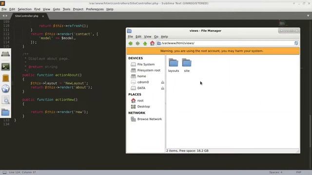 Change layout file in Yii2