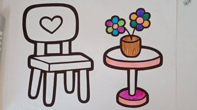 chair drawing, painting, colouring for kids & toddlers , chair and flower drawing смотреть онлайн