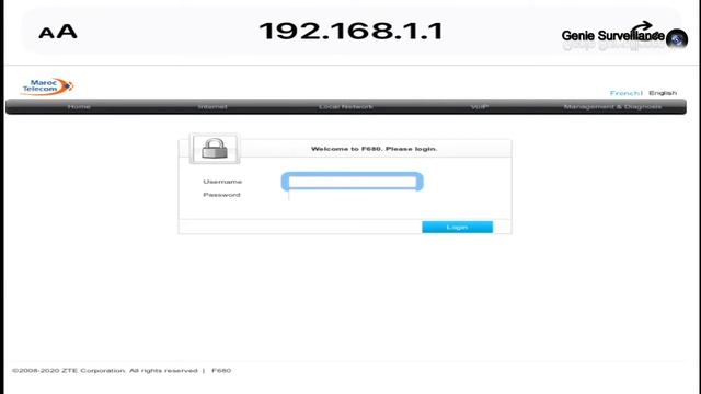 Fibre Optique ZTE ZXHN F680 Mot De Passe Login