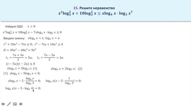 Логарифмическое неравенство. Задание 15 (40)