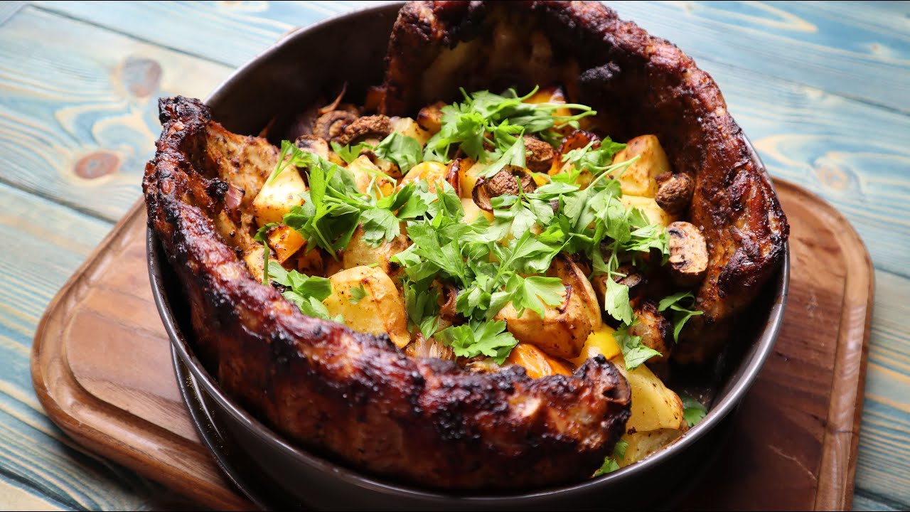 Рецепт - Свиные ребрышки с овощами/Быстрый, вкусный ужин! смотреть онлайн