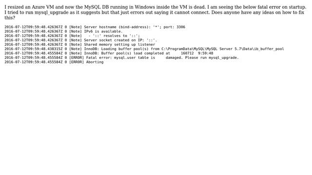 DevOps & SysAdmins: Fatal error: mysql.user table is damaged. Please run mysql_upgrade смотреть онлайн