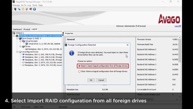How to import a foreign array configuration into a System X RAID controller within MSM смотреть онлайн