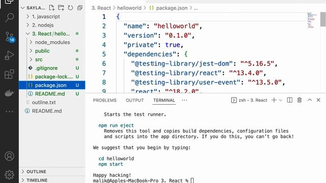 41. React.js Hello World in your computer with create-react-app CLI - what is boilerplate code смотреть онлайн