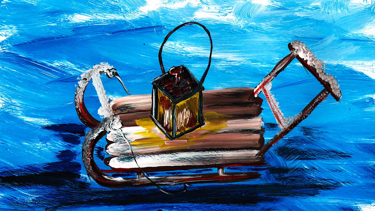 Как нарисовать санки. Нарисуем зимний пейзаж. Правополушарное рисование. Рисуем зимнюю сказку. смотреть онлайн