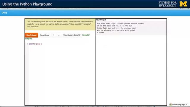 Demonstration Using the Python Playground University of Michigan Coursera смотреть онлайн