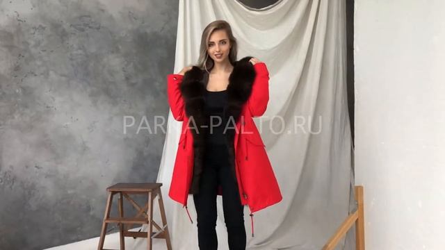 Женская парка с мехом песца красная 90 см смотреть онлайн