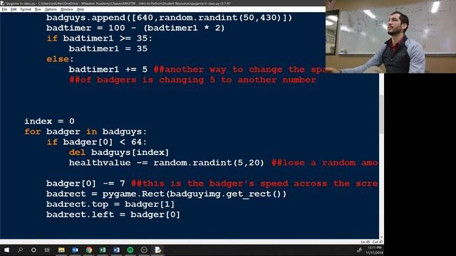 Class 11 11 19 Pygame Badgers and Rotating Player смотреть онлайн