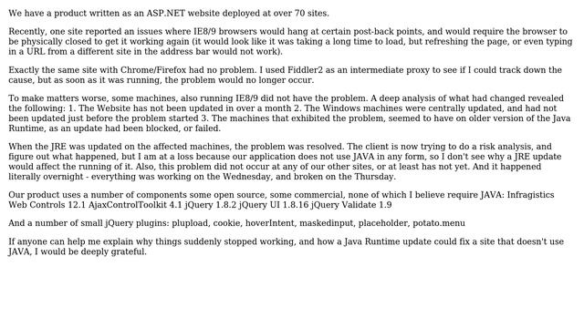 How can updating the Java Runtime fix page freezes in IE on a website that has NO Java Applets... смотреть онлайн