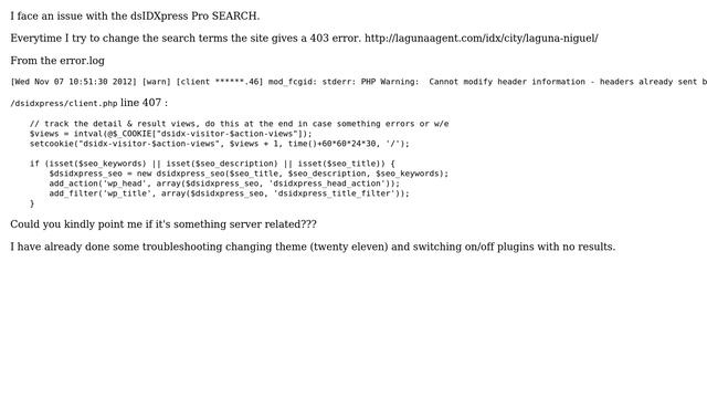 Wordpress: Changing search terms results a 403 - dsIDXpress Pro plugin смотреть онлайн