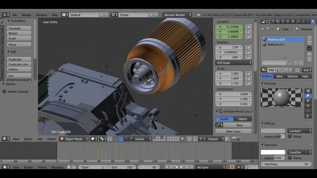 Тяговый электродвигатель ЭД118Б в 3D редакторе Blender смотреть онлайн