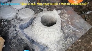 Клумба - пень из цемента и старого ведра. Декор для дачи своими руками