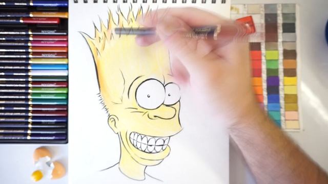 Как нарисовать БАРТА СИМПСОНА, рисунок цветными карандашами поэтапно.