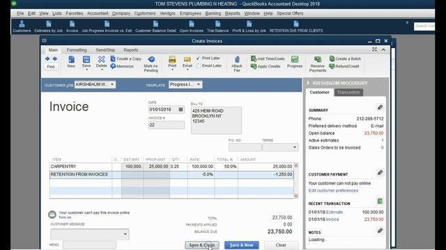 Contractor Retention Invoice Retainage In QuickBooks Desktop смотреть онлайн