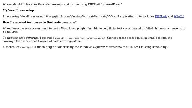 Wordpress: Unable to find PHPUnit code coverage stats смотреть онлайн