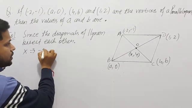 If A(–2,–1), B(a,0), C(4,b) And D(1,2) Are The Vertices Of A Parallelogram Find The Values Of A & B
