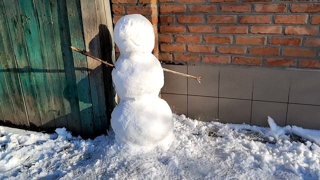 Делаем с детьми снеговика. Впервые вместо носа поставили морковку. Классика! смотреть онлайн