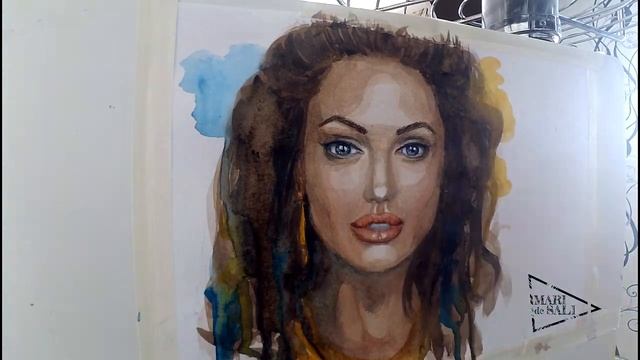 Портрет акварелью , процесс рисования в ускоренном ( актриса Анджелина Джоли ) смотреть онлайн