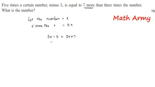 Five times a certain number minus 5 is equal to 7 more than three times the number. What is the num смотреть онлайн