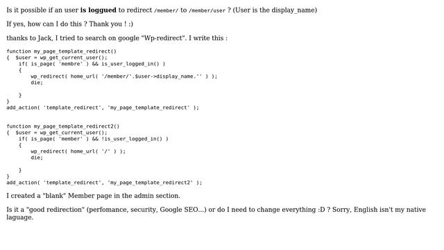 Wordpress: Redirect /member/ to /member/user смотреть онлайн