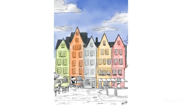Urban Sketch in Procreate | Using only default Watercolour brushes смотреть онлайн