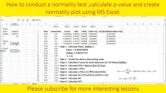 Normality test - calculating p-value - creating normality plot using MS Excel Lean Six Sigma смотреть онлайн