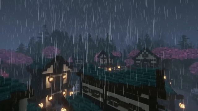 Minecraft Music + Rain & Thunder to relax & study 8 hours | Rainy night on the roofs. смотреть онлайн