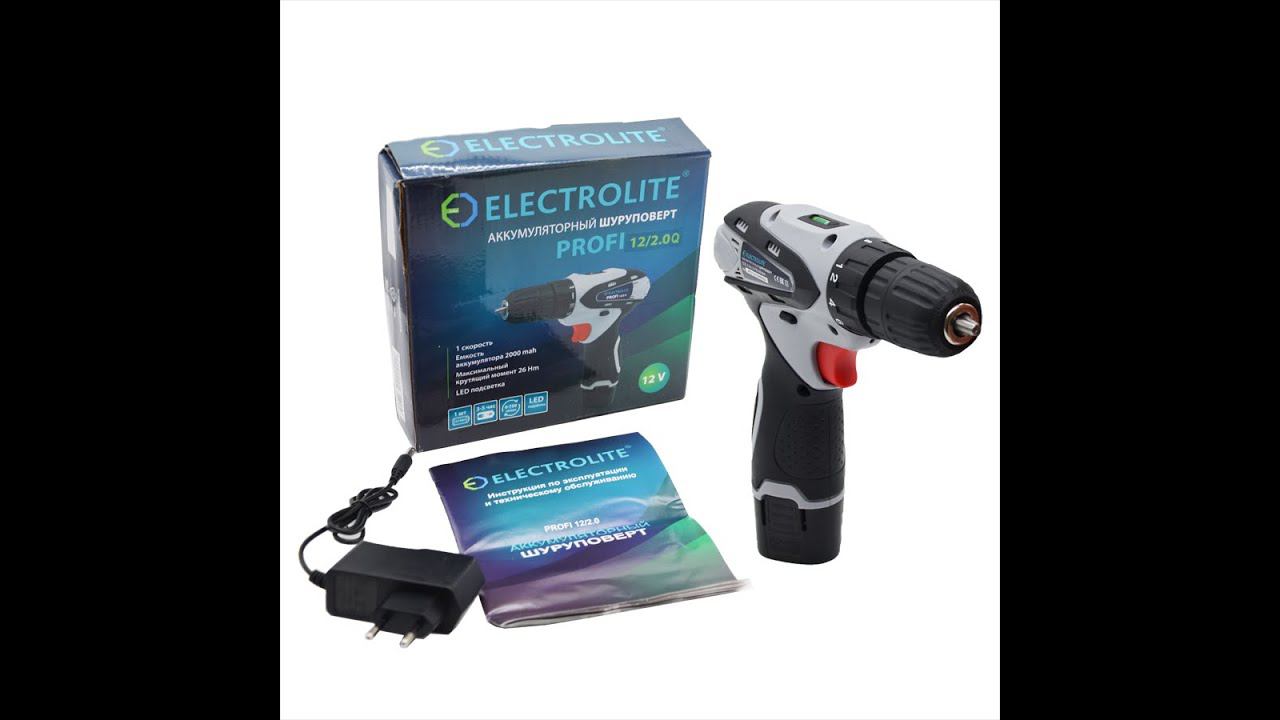 Шуруповерт Electrolite PROFI 12/2.0 Q. 2Ач,12В, 26Нм, 750 об/мин, 1 скорость, пат. 10мм,дерево 20мм смотреть онлайн