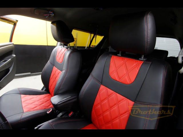 Чехлы для сидений Suzuki Swift, красная строчка, ромбы, красный центр смотреть онлайн
