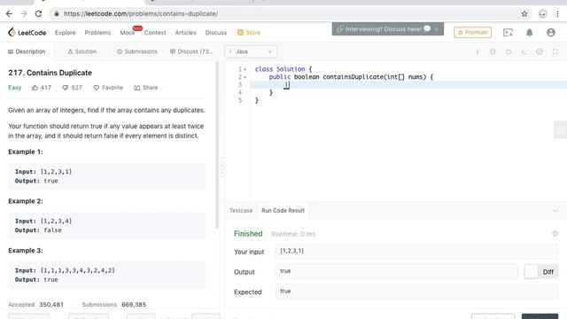 Leetcode - 217 Contains Duplicate - Java смотреть онлайн
