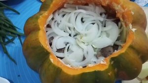 Тыква в духовке с мясом и картошкой