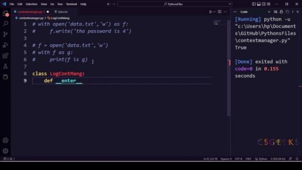 Python 3 Class#68:--Python Context Manager( _ _enter_ _ & _ _exit_ _)
