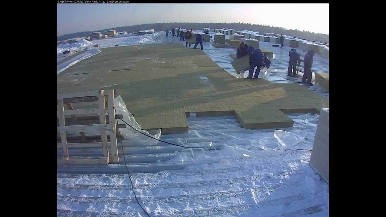Монтаж «СПЕКТР-15» в зимнее время ПВХ мембраны Rhenofol CV 2012-02-20