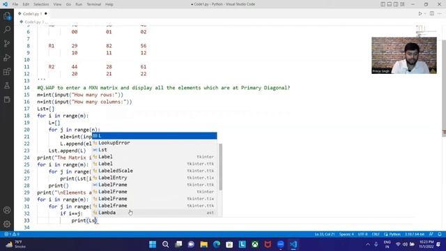 Diagonal Traversal of a Matrix in Python | Solved with Code | Python Tutorials For Beginners смотреть онлайн