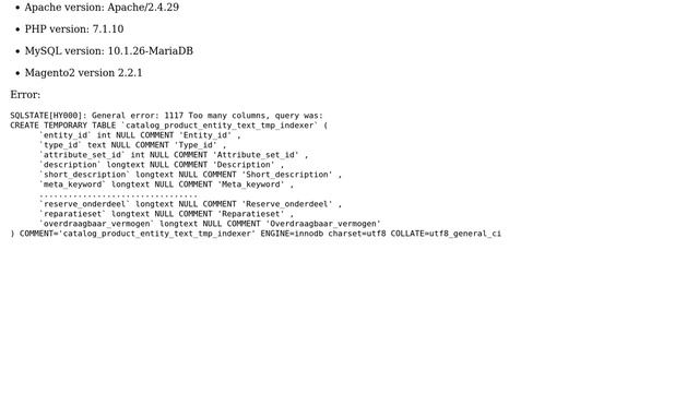 Magento: Reindexing catalog_product_flat causes Mysql error 1117 Too many colums смотреть онлайн