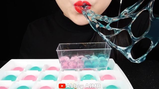 ASMR TEAL & PINK JELLY PARTY *EDIBLE NET JELLLY, LIGHT BULBS, ORBEEZ, BOBA EATING DRINKING SOUNDS 먹
