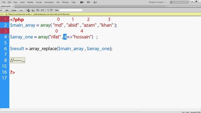 array_replace : array function : php bangla video tutorial смотреть онлайн