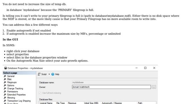 Databases: PRIMARY filegroup is full. How do I increase temdb size in SQL Server Express 2017? смотреть онлайн