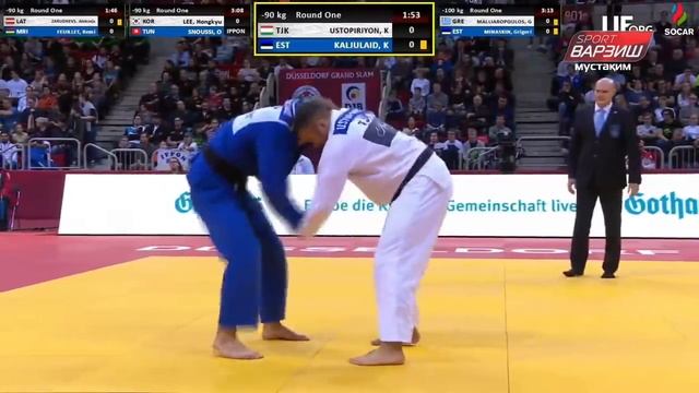 Klen KALJULAID vs Комроншоҳ УСТОПИРИЁН, -90kg, Round 1, Гранд Слэм Дюсселдорф смотреть онлайн