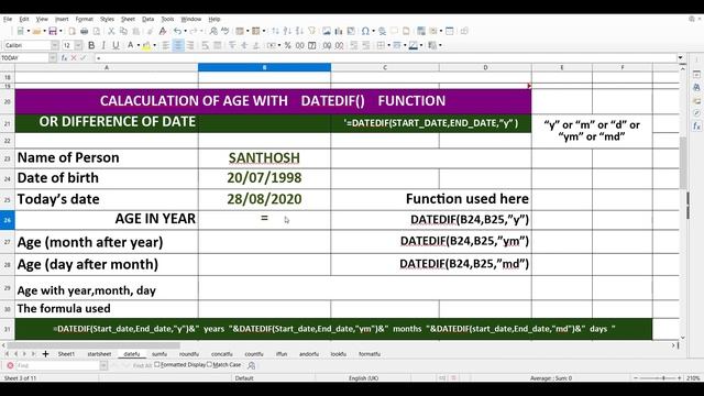 Date Function | Find Exact Age in Excel/ LibreOffice Calc | Malayalam смотреть онлайн