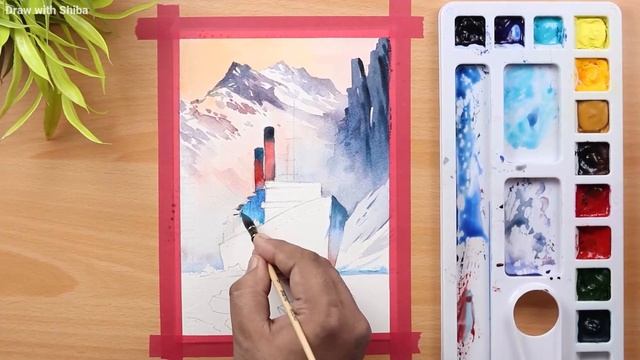 Simple Watercolor painting of Beautiful Arctic Sea Ship смотреть онлайн