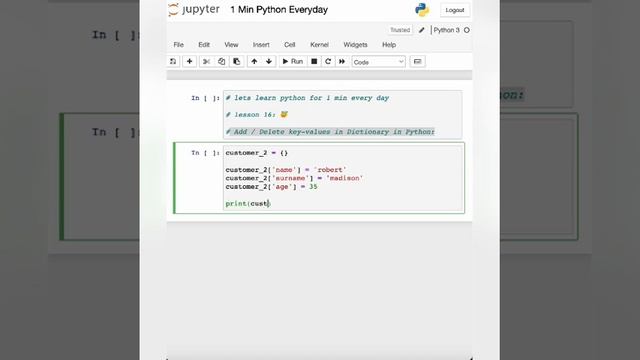 1 minute python| Add/Delete/Replace key-values in a Python dictionary| lesson 16 смотреть онлайн